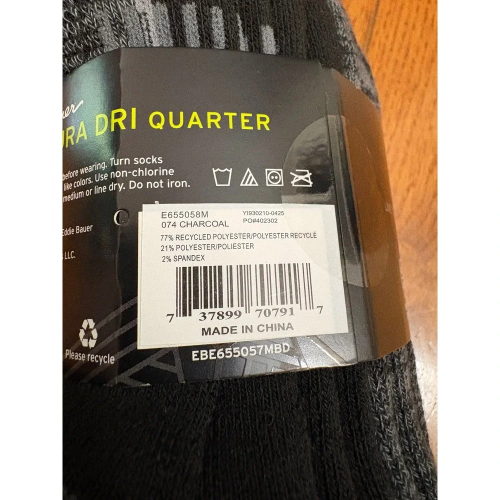 Eddie Bauer Womens Dura Dri Quarter Socks 6 Pair Pack Charcoal Grey Size 5-10